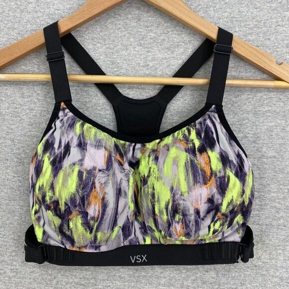 Victoria's Secret Sports Bra Womens Extra Small Black Multicolor VSX Racerback - Picture 1 of 12